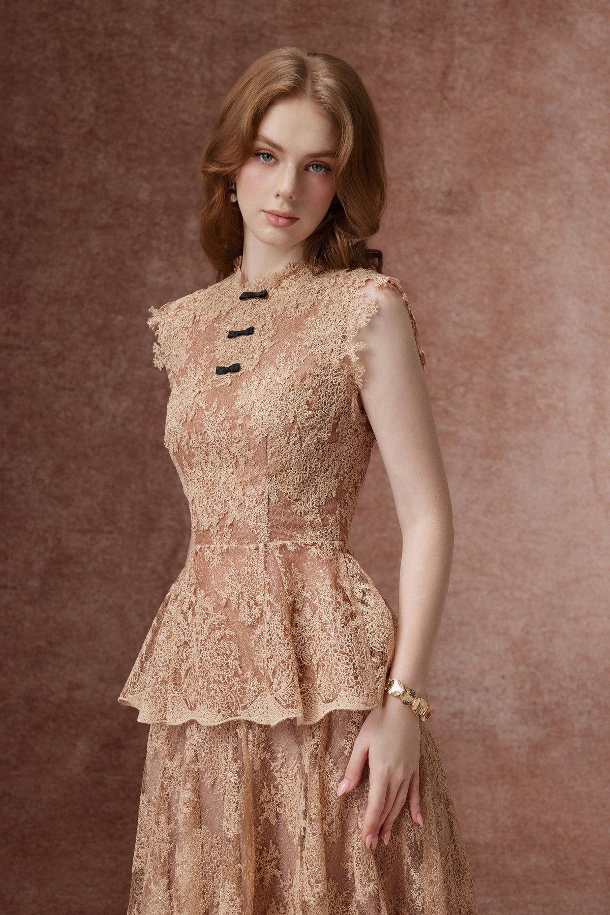 Caramel Lace Peplum Set