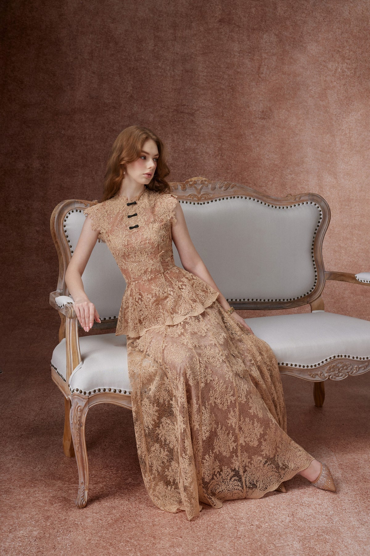 Caramel Lace Peplum Set