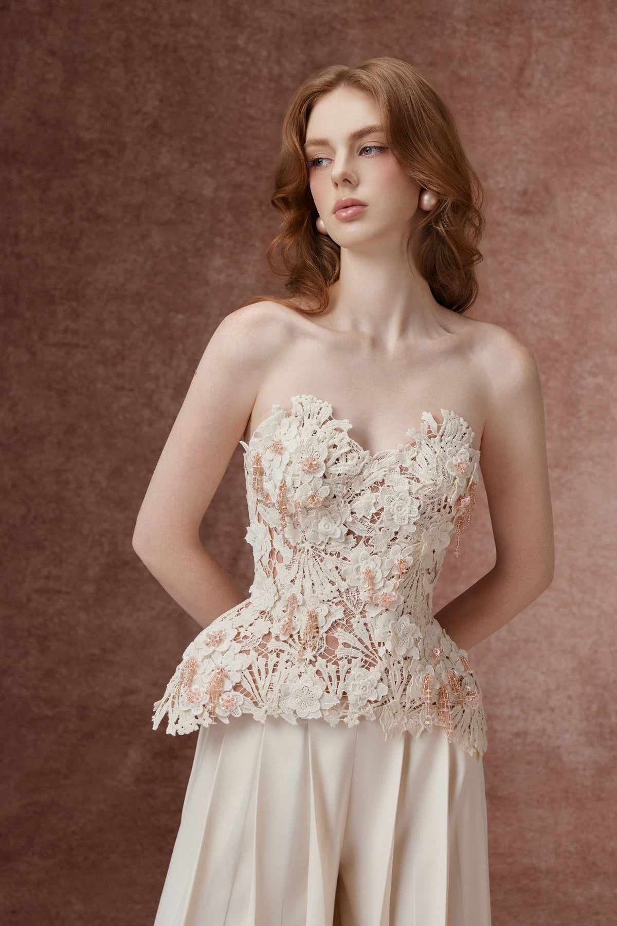 Cream Lace Bustier Set