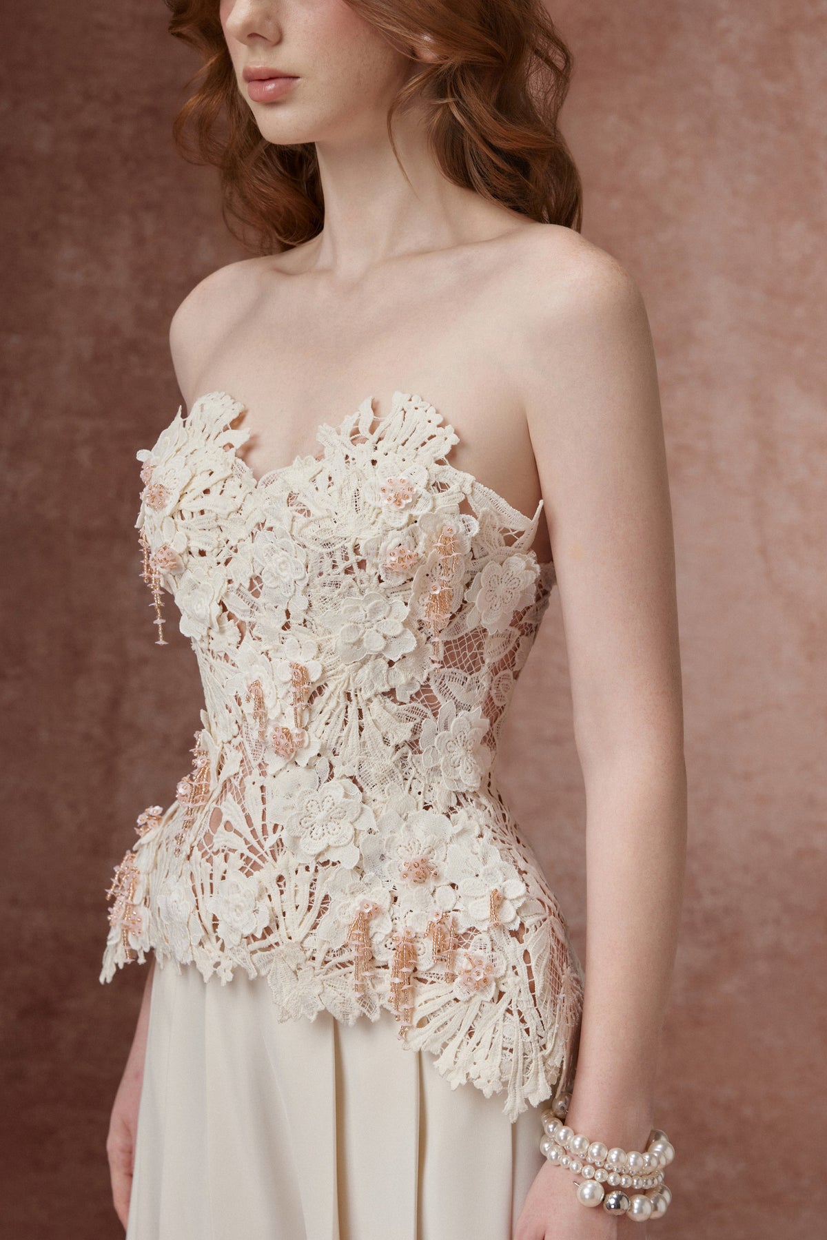 Cream Lace Bustier Set