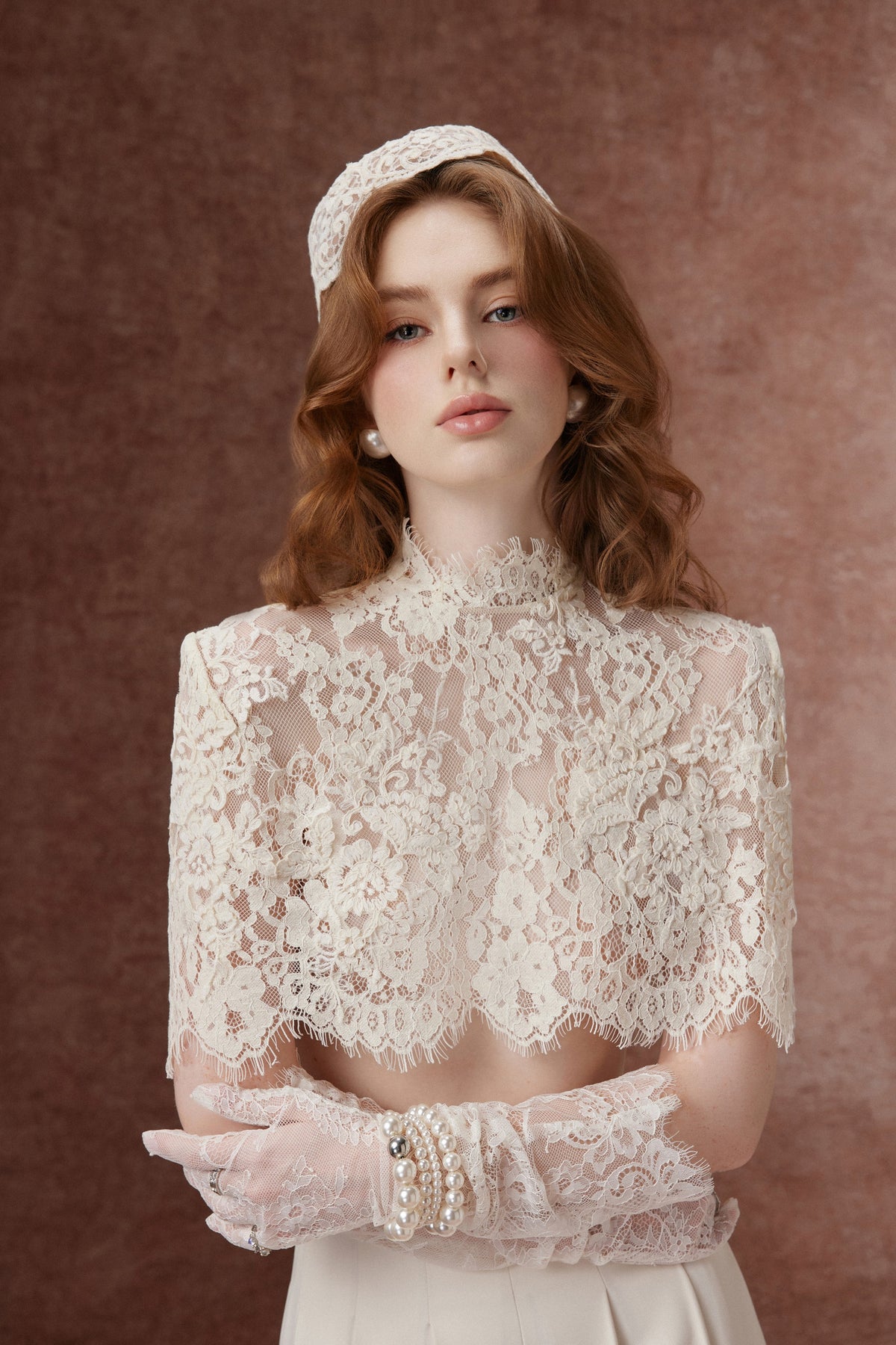 Cream Lace Cape Set