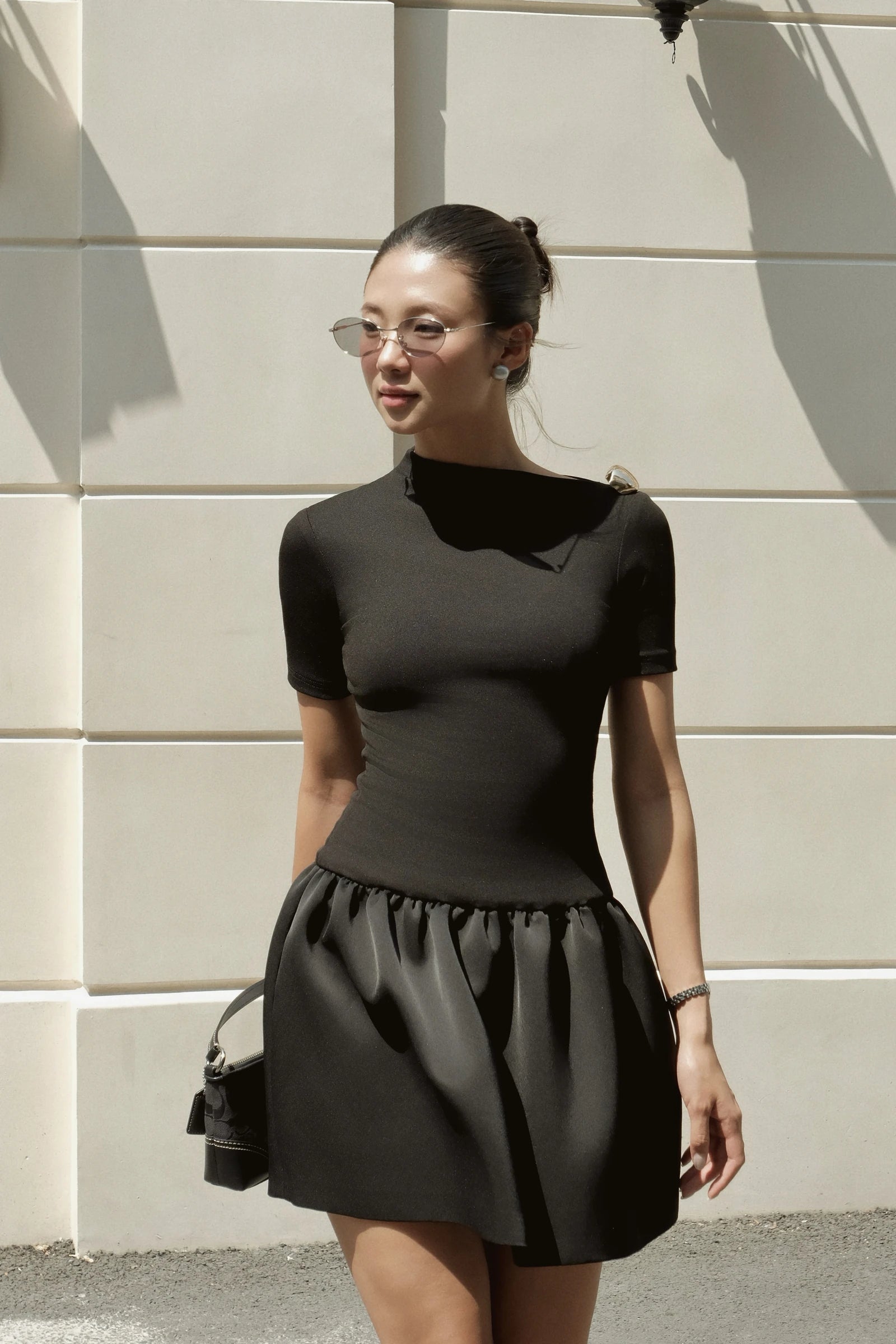 Classic Mini Dress Short Sleeve in black - three quarter view