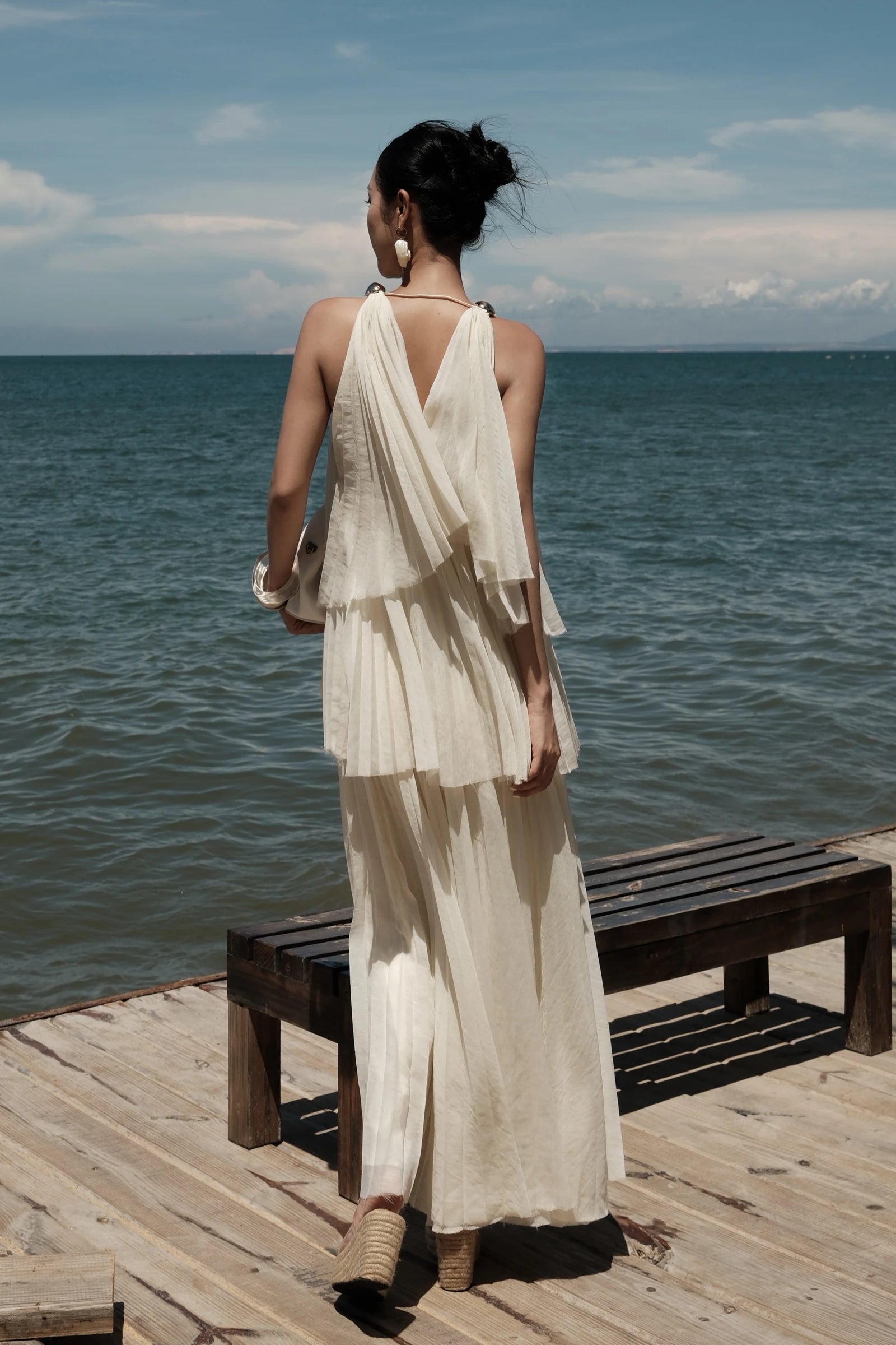 Poeme Tiered Dress in cream - back view