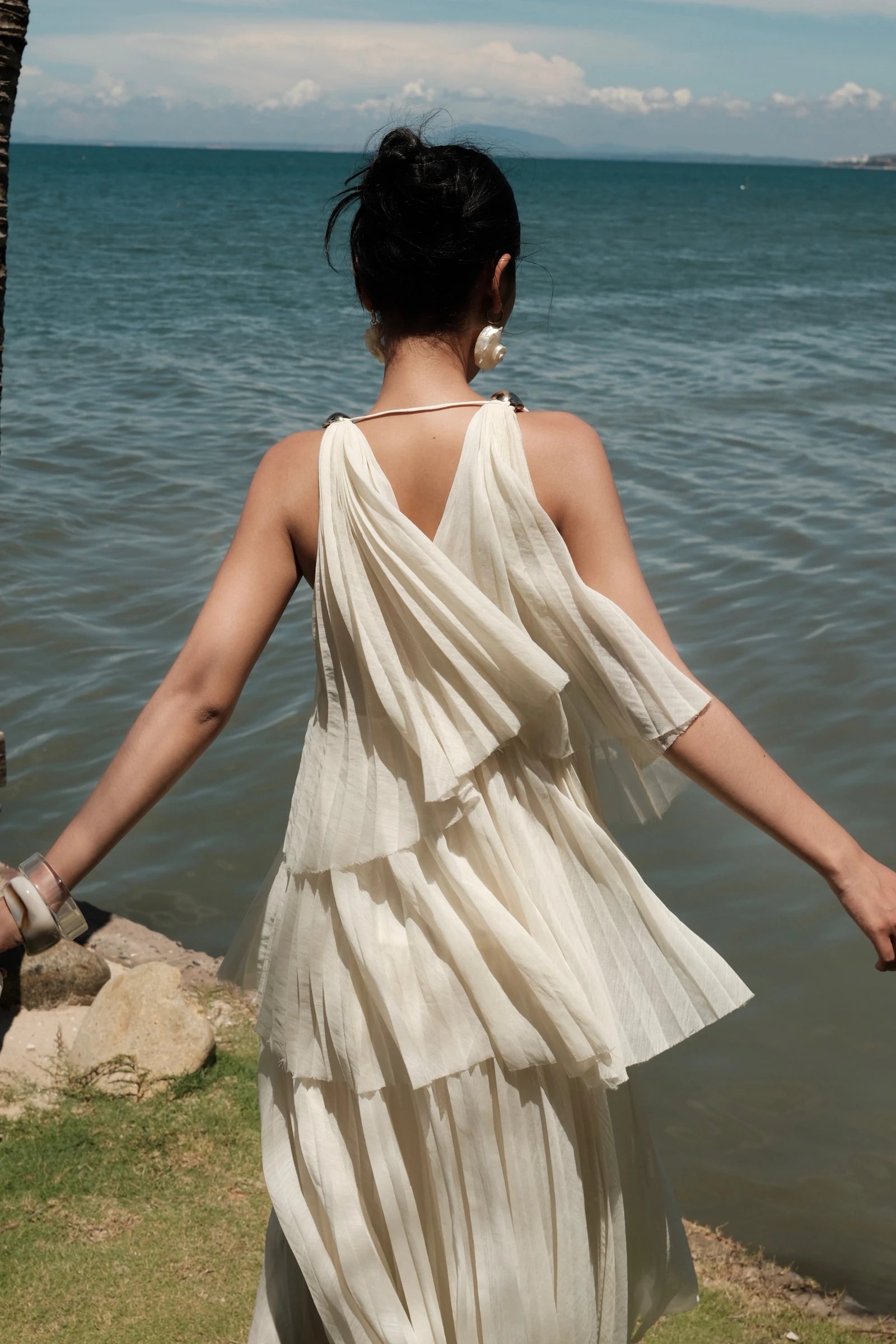 Poeme Tiered Dress in cream - back detail