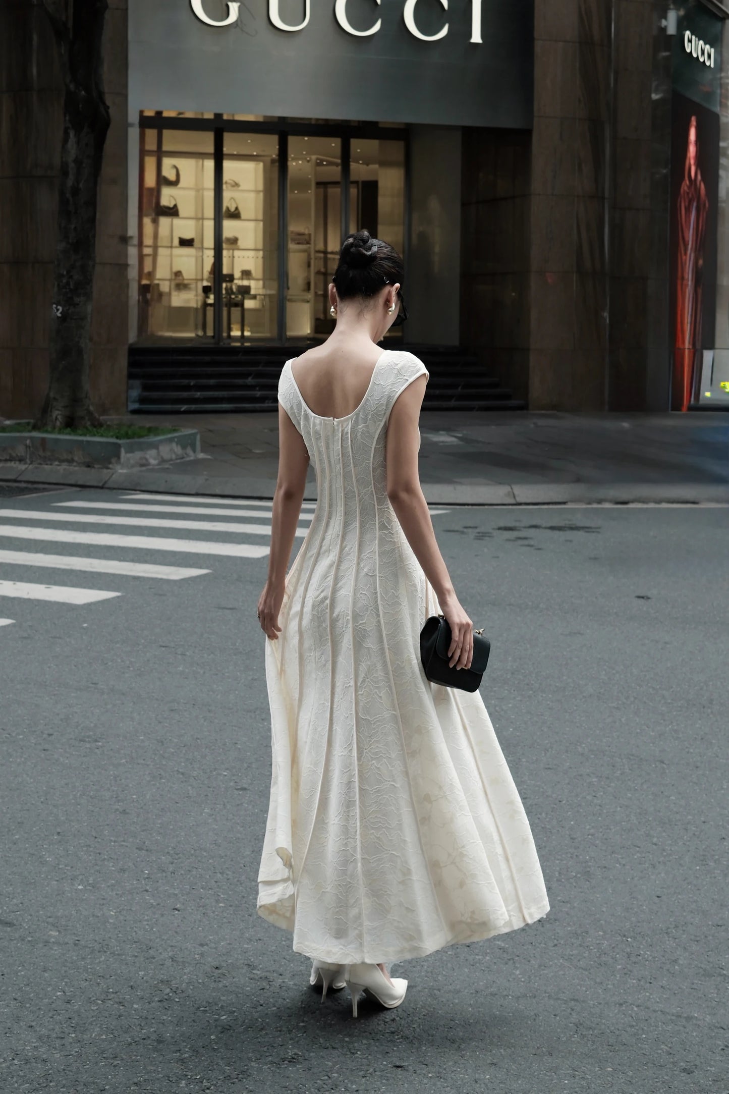 9AM to 9PM Lace Dress in ivory - back view