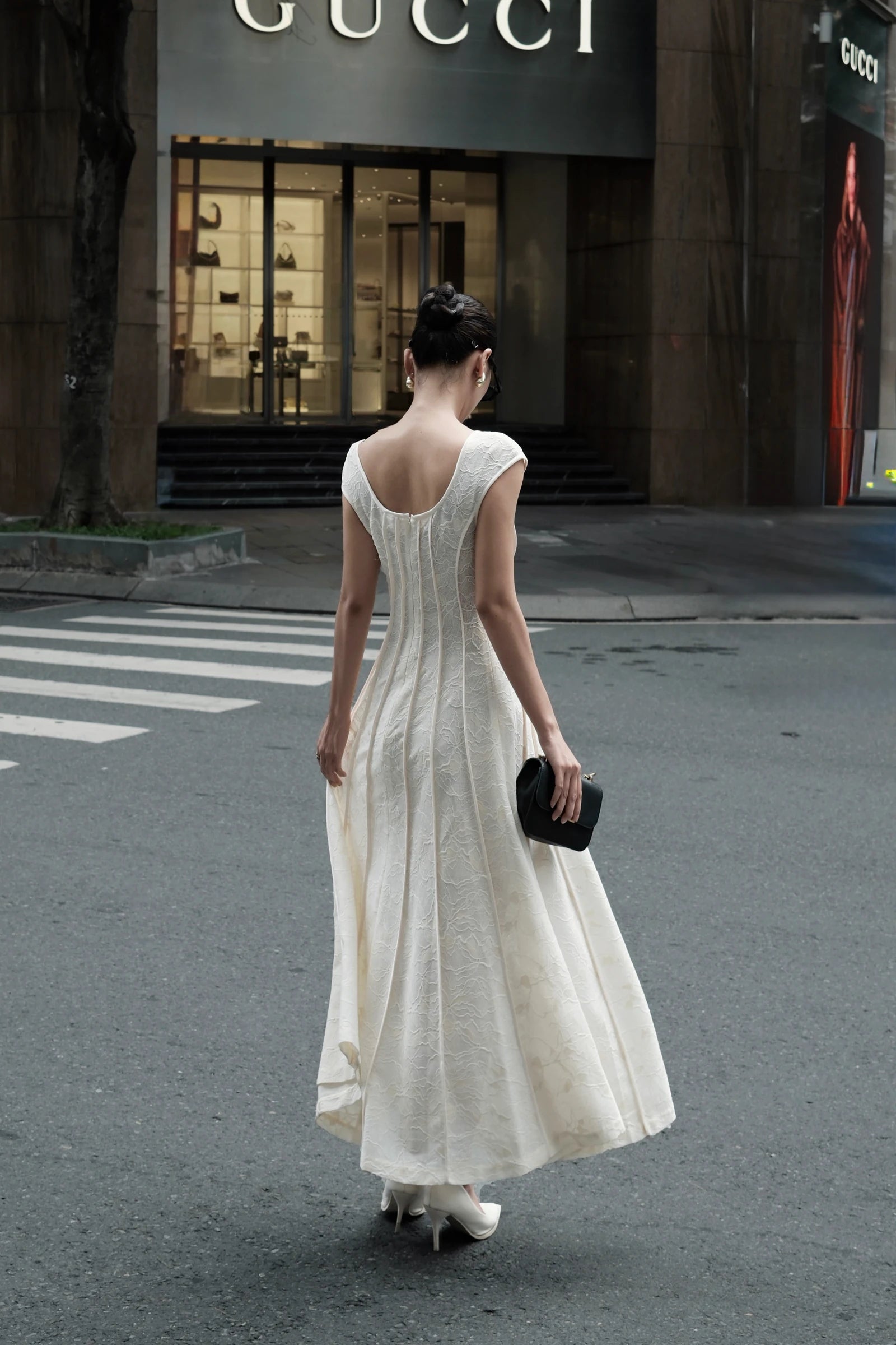 9AM to 9PM Lace Dress in ivory - back view