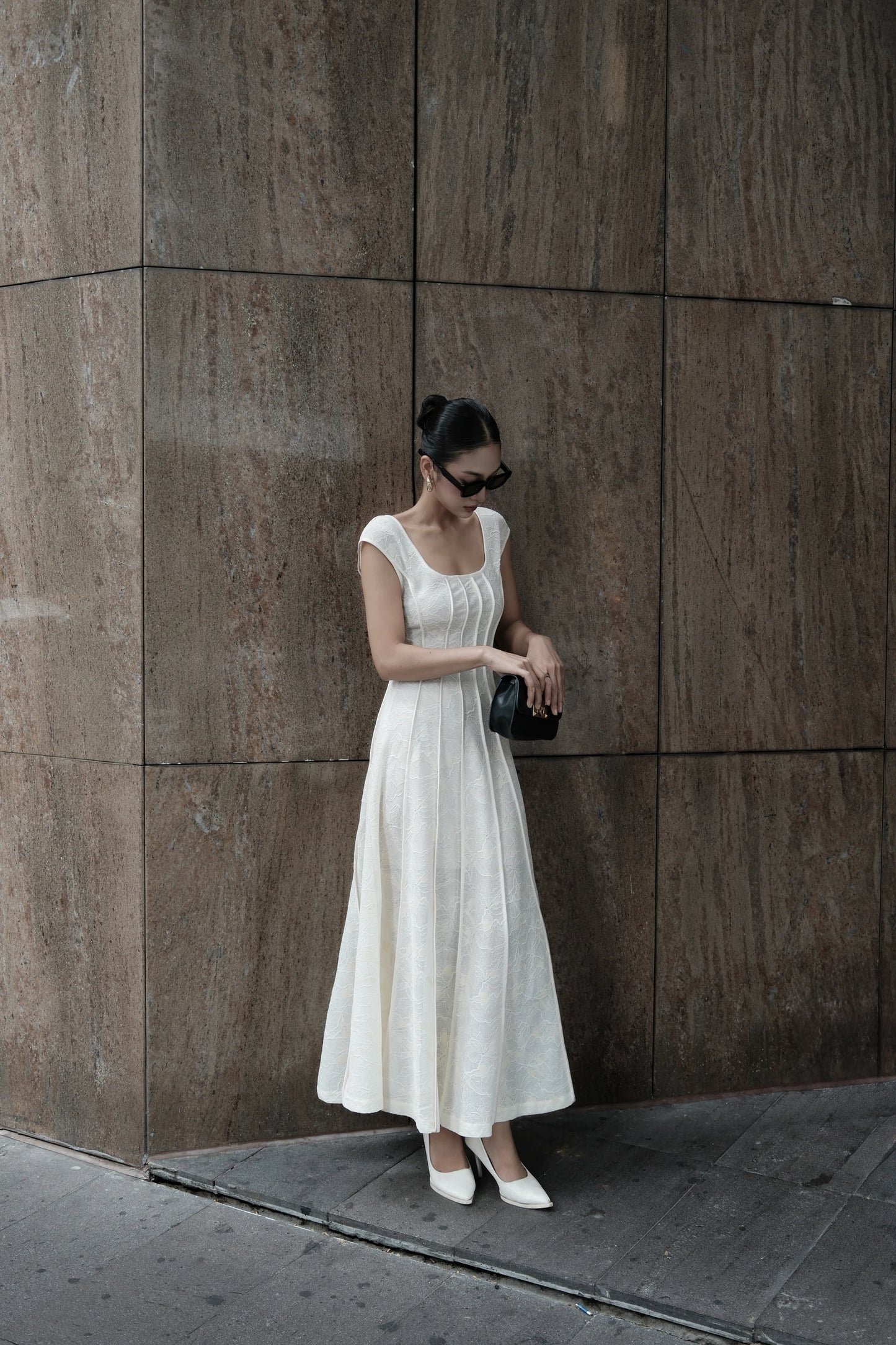 9AM to 9PM Lace Dress in ivory - side view