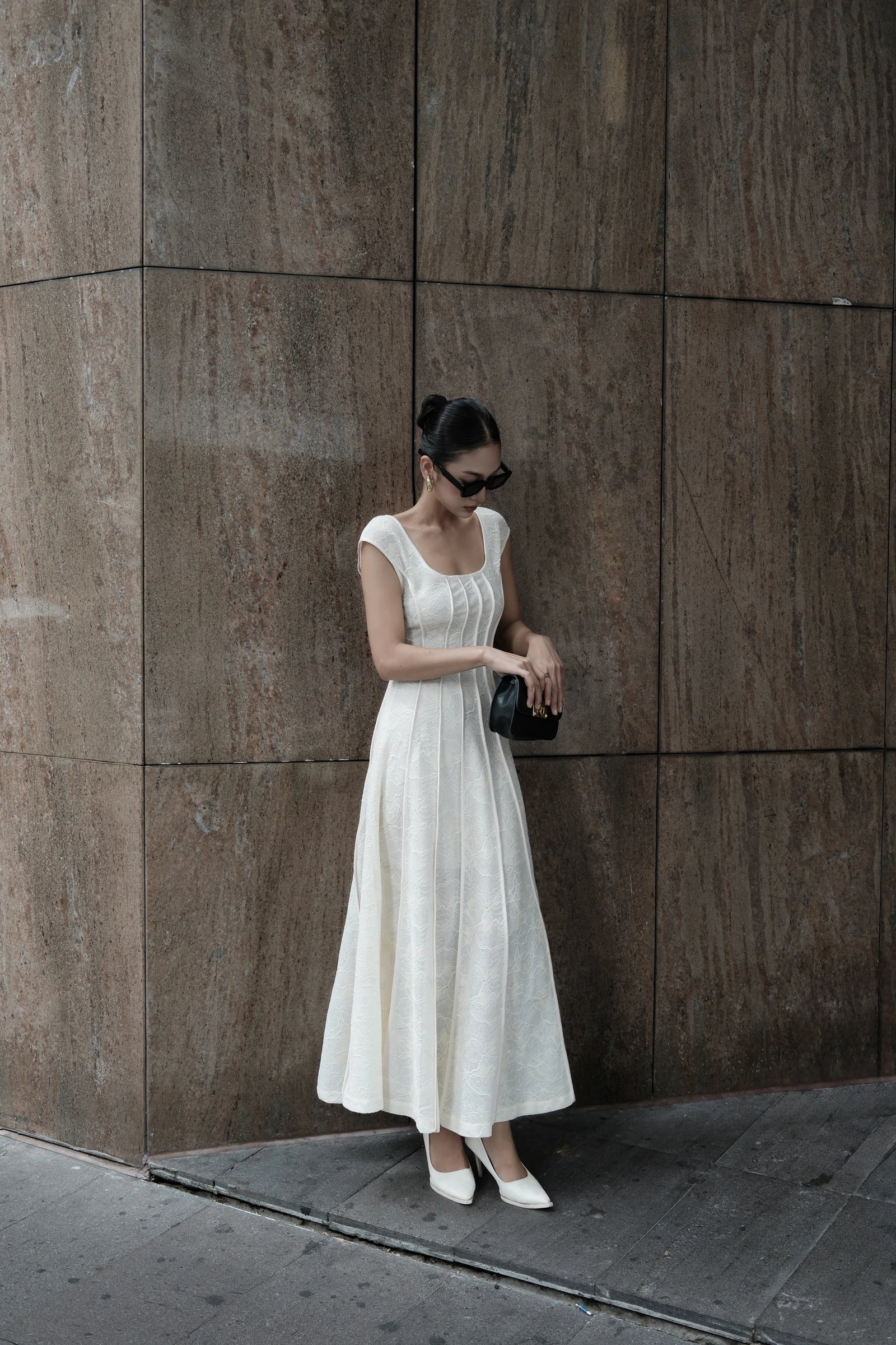 9AM to 9PM Lace Dress in ivory - side view