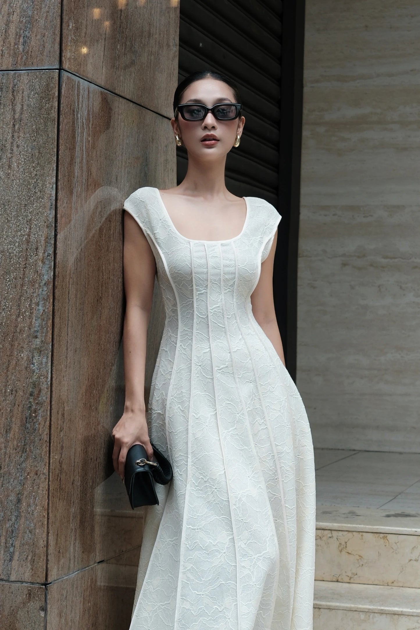 9AM to 9PM Lace Dress in ivory - three quarter view
