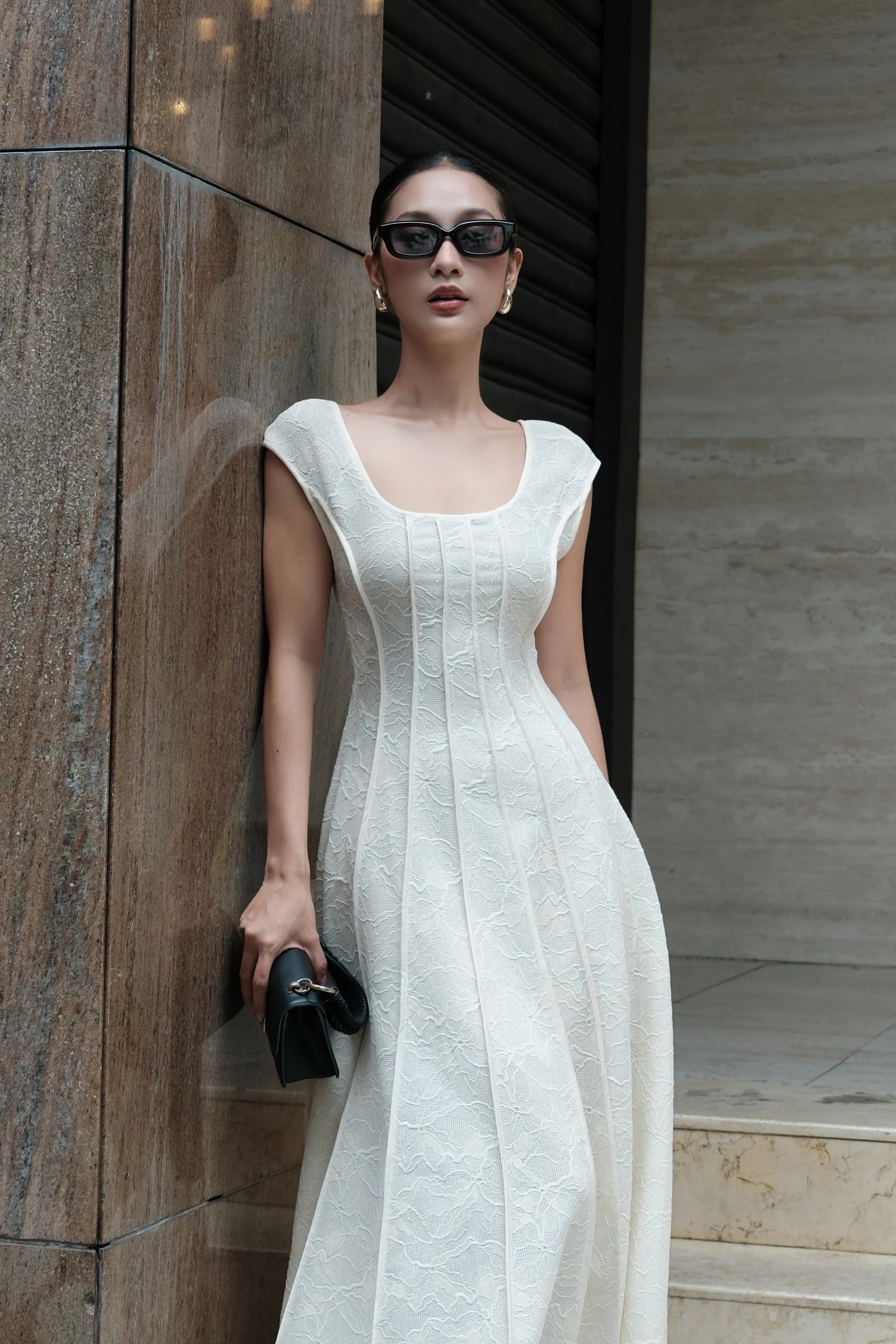 9AM to 9PM Lace Dress in ivory - three quarter view