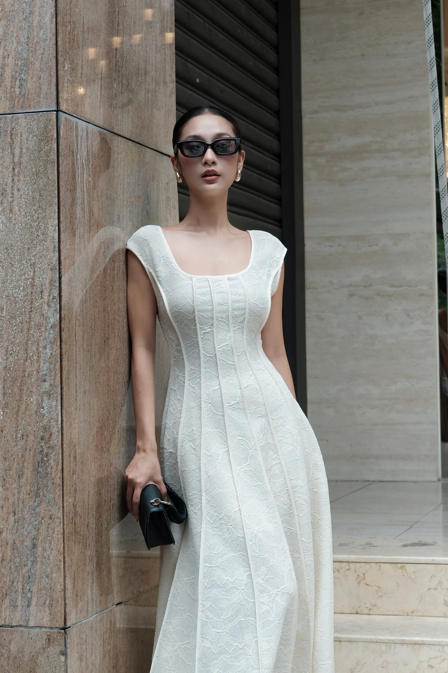 9AM to 9PM Lace Dress in ivory - posed