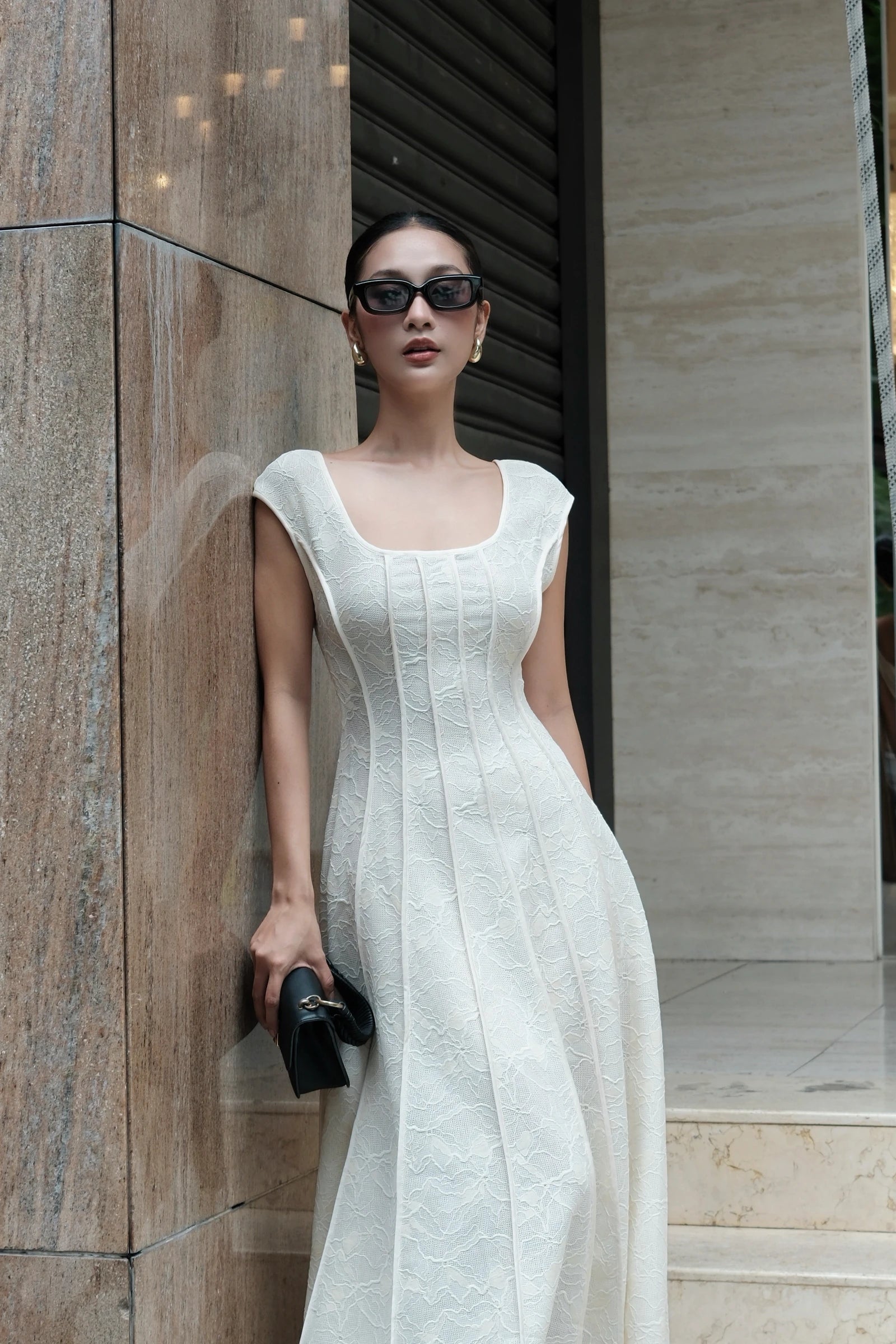 9AM to 9PM Lace Dress in ivory - posed