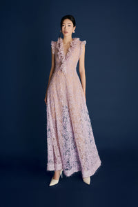Champagne Tweed Dress in lavender - full length front view