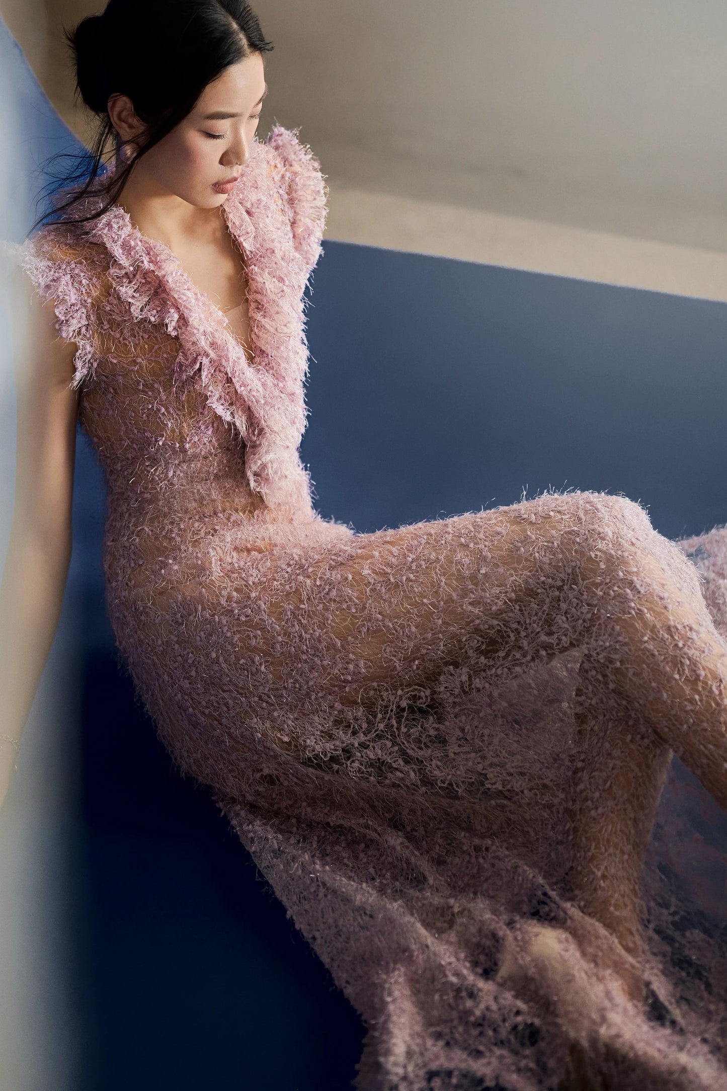 Champagne Tweed Dress in lavender - editorial