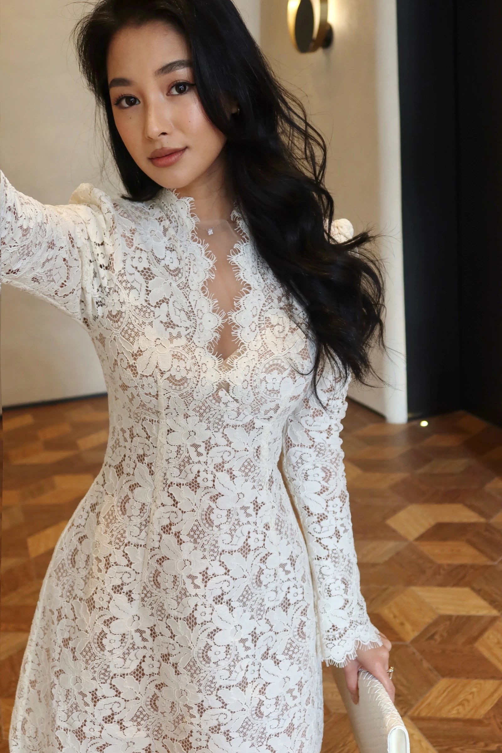 Grace V Lace Dress - lace and V neckline detail