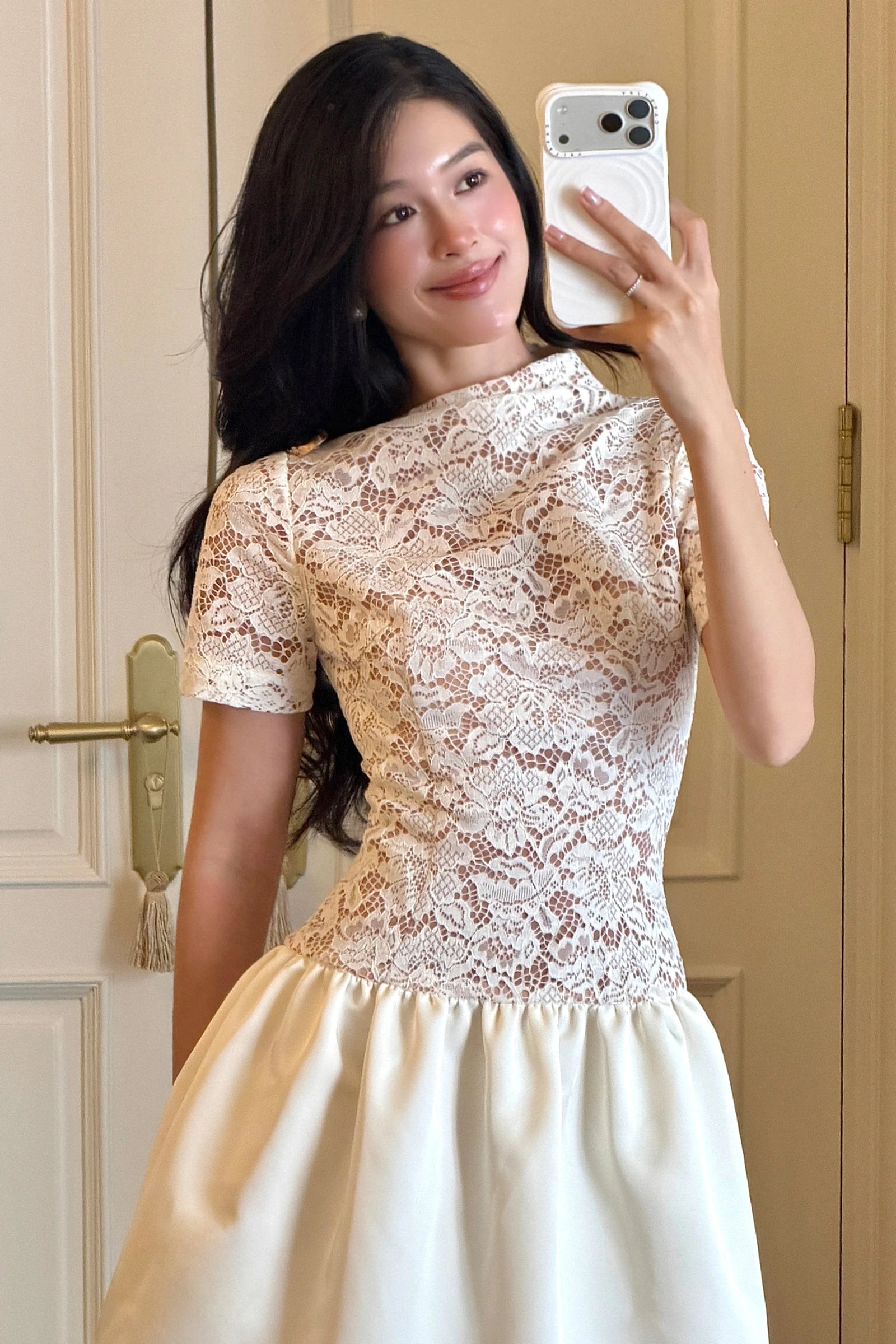 Signature Peplum Dress - lace bodice detail