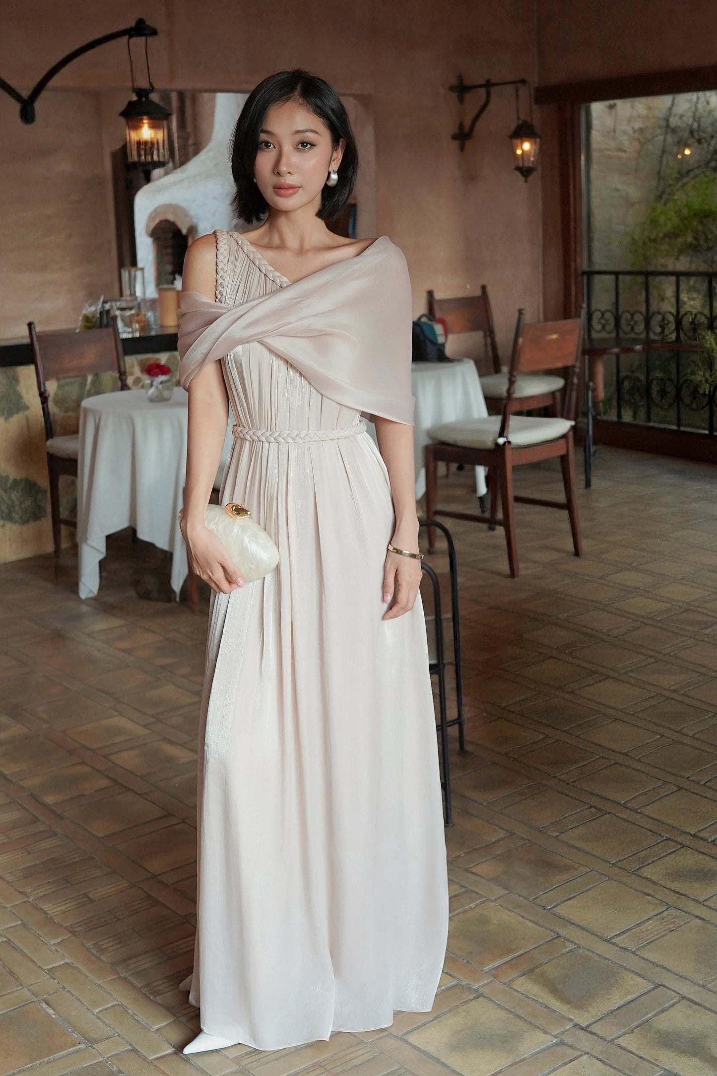 Athena Maxi Dress in rosy nude