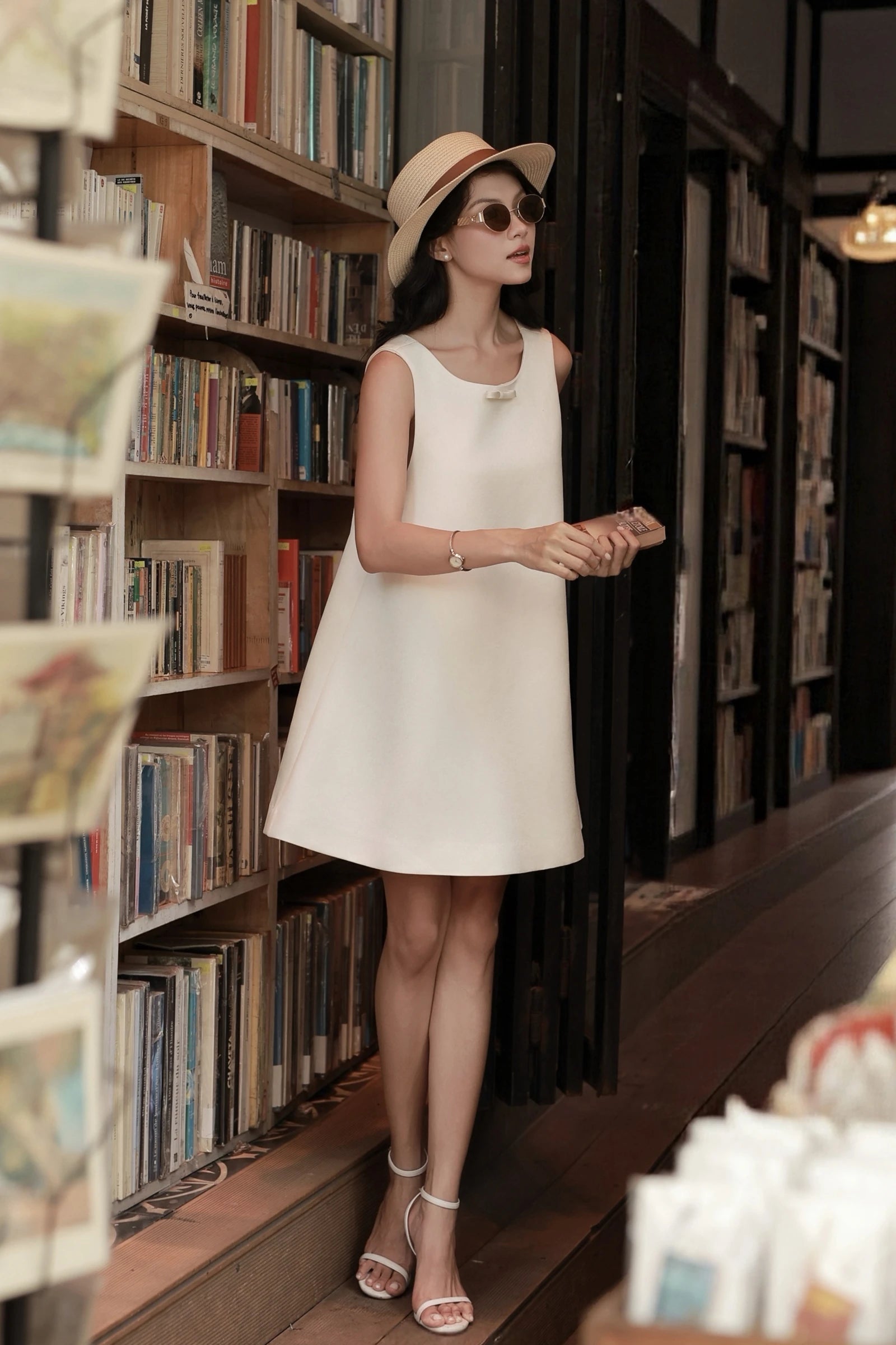 Ammie Babydoll Dress in cream - side view