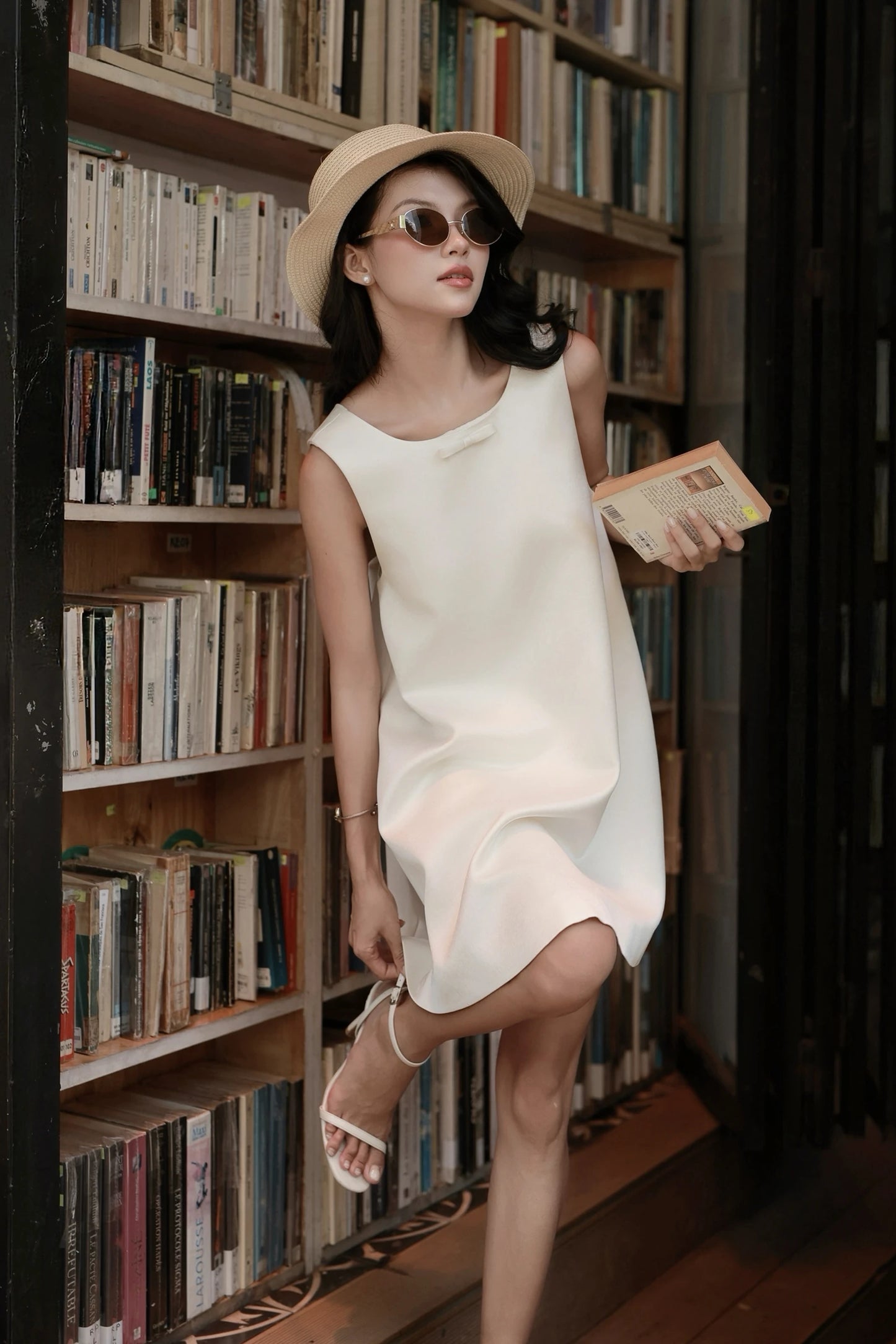 Ammie Babydoll Dress in cream - styled look