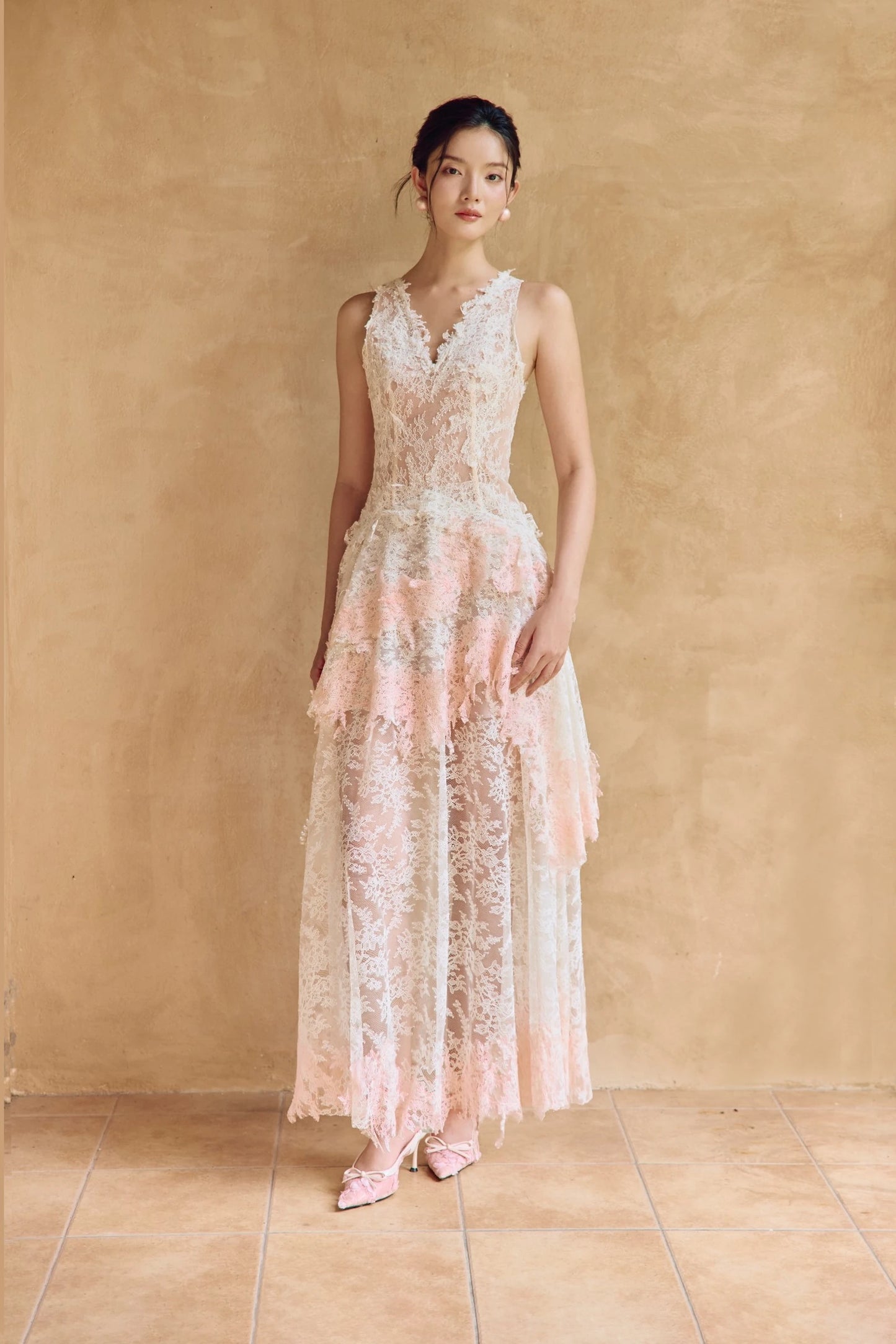 Rosé Lace Maxi Dress