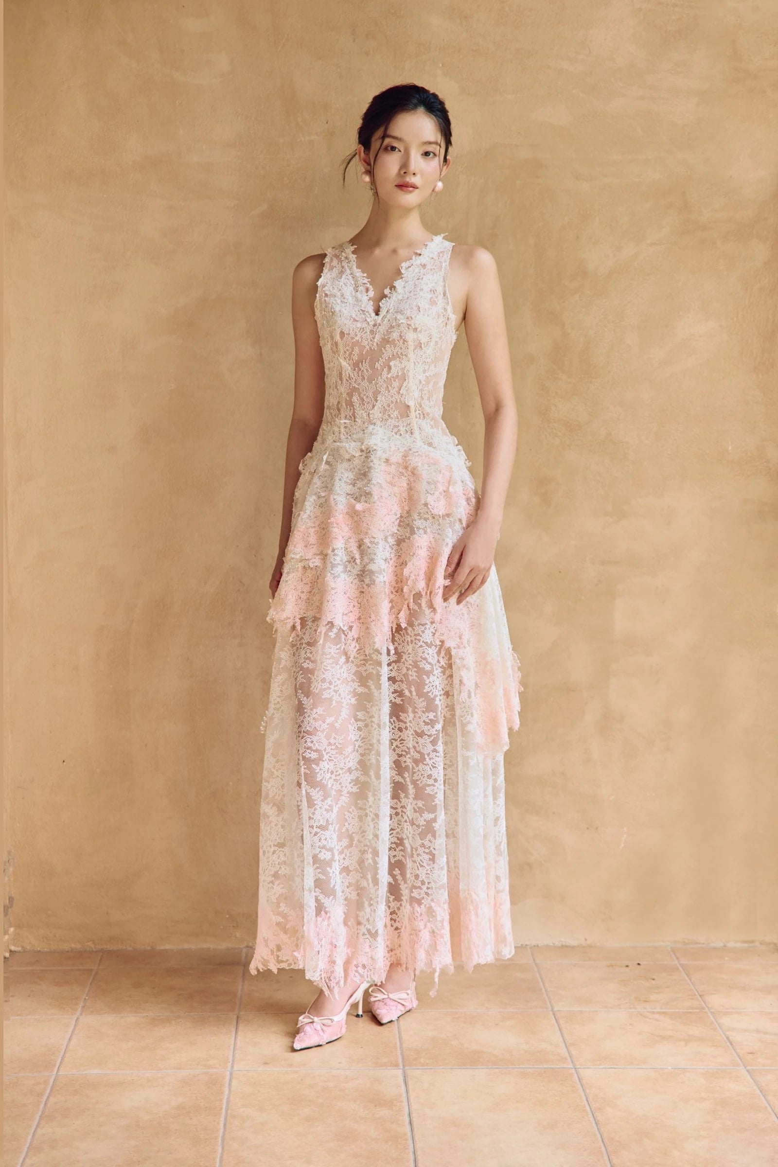 Rosé Lace Maxi Dress