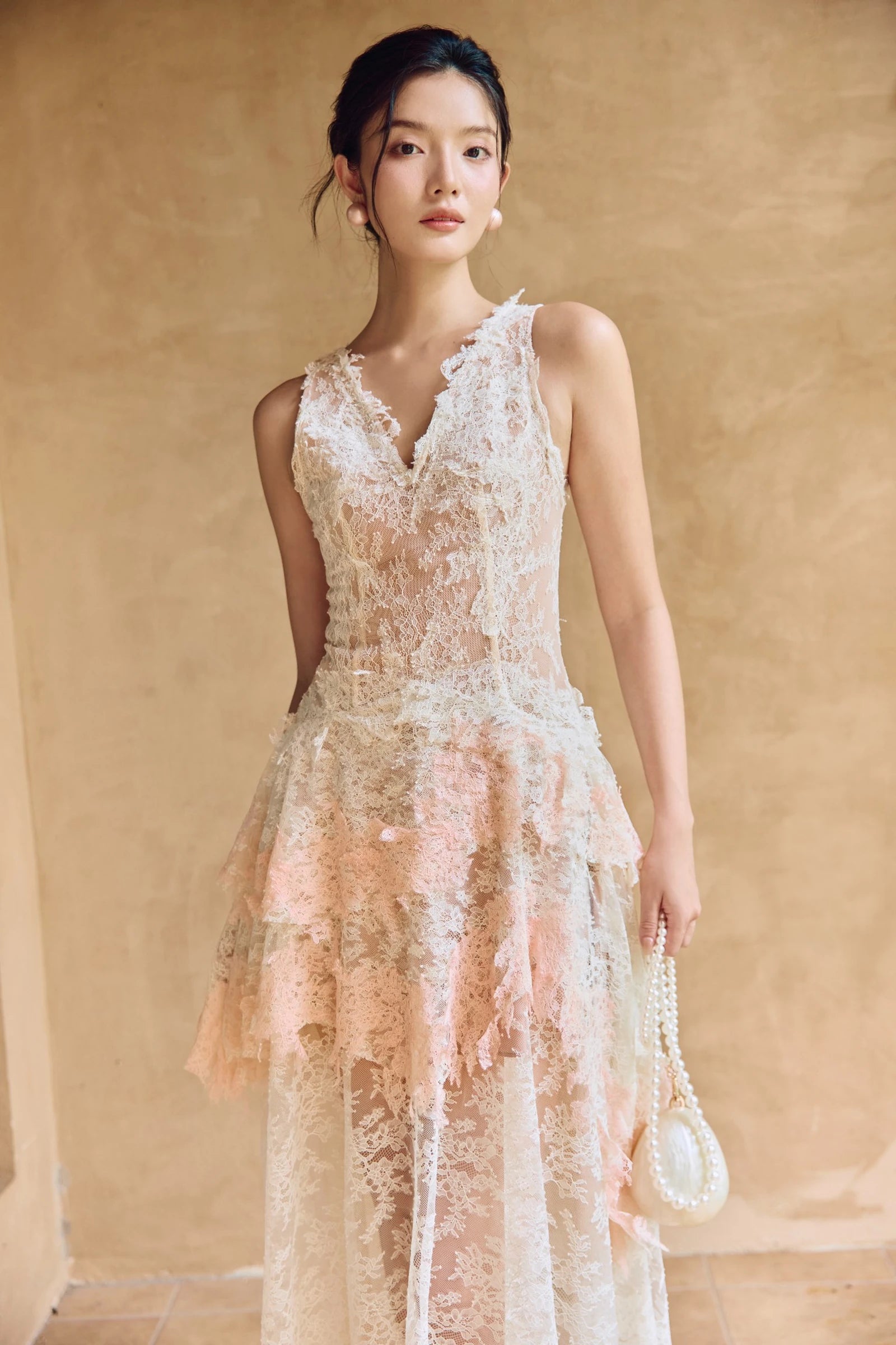 Rosé Lace Maxi Dress
