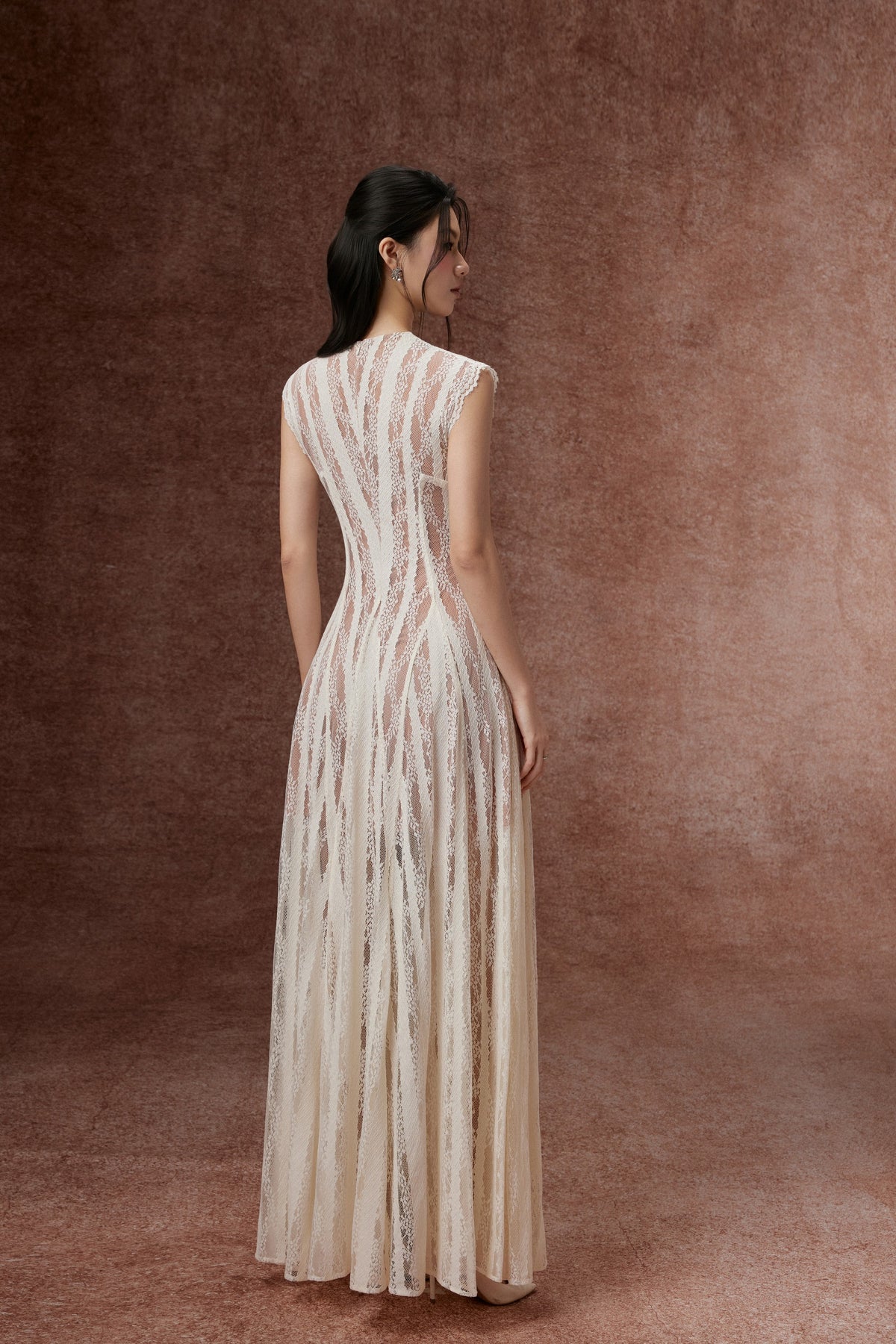 Striped Lace Flared Gown