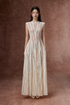 Striped Lace Flared Gown