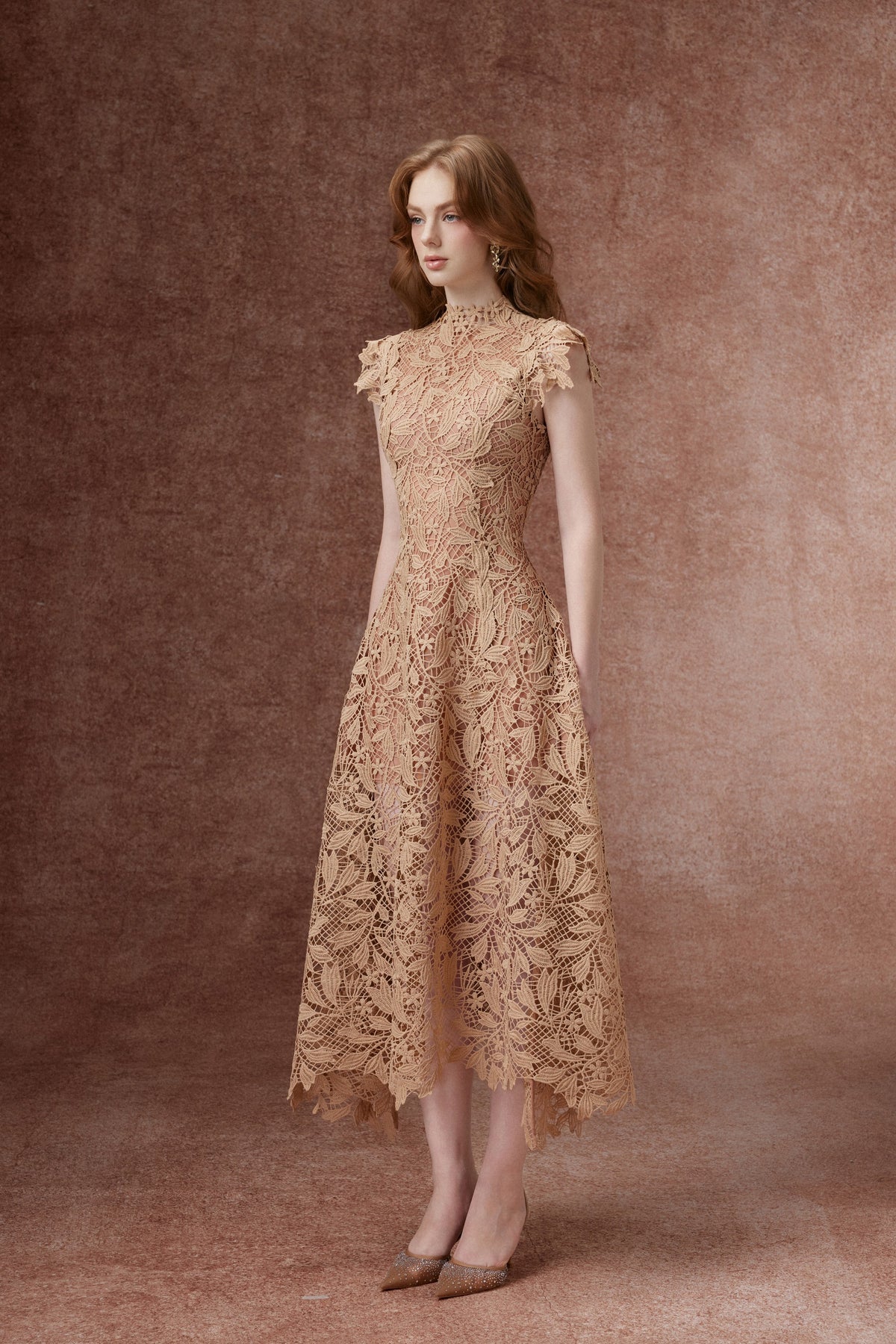 Caramel Lace Midi Dress