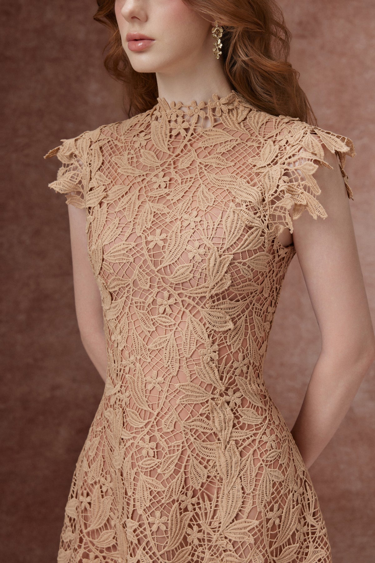 Caramel Lace Midi Dress