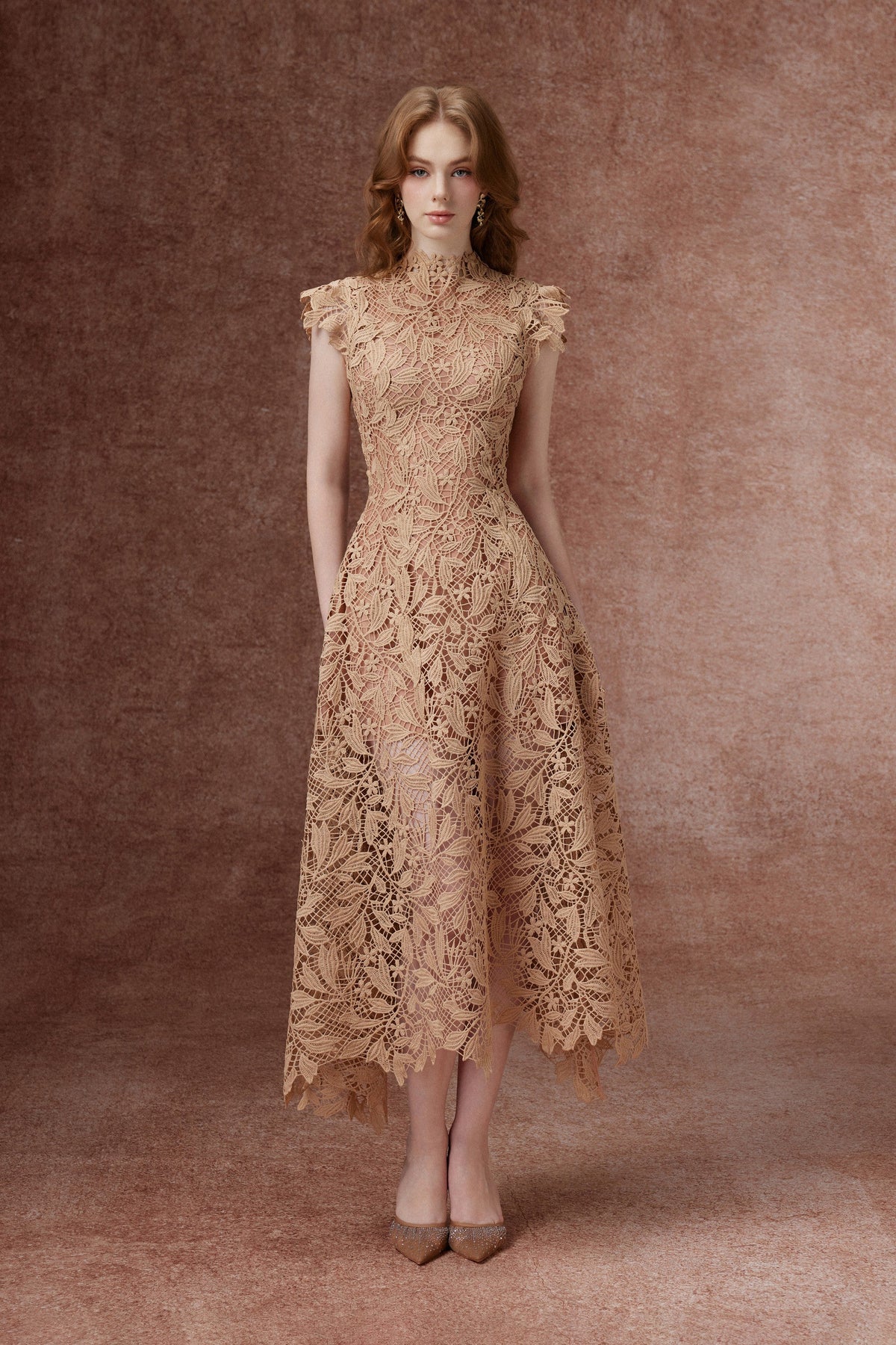 Caramel Lace Midi Dress