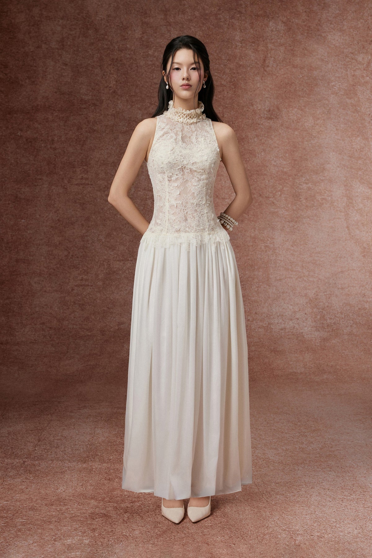 Lace Bodice Chiffon Gown