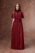 Burgundy Pleated Lace Gown